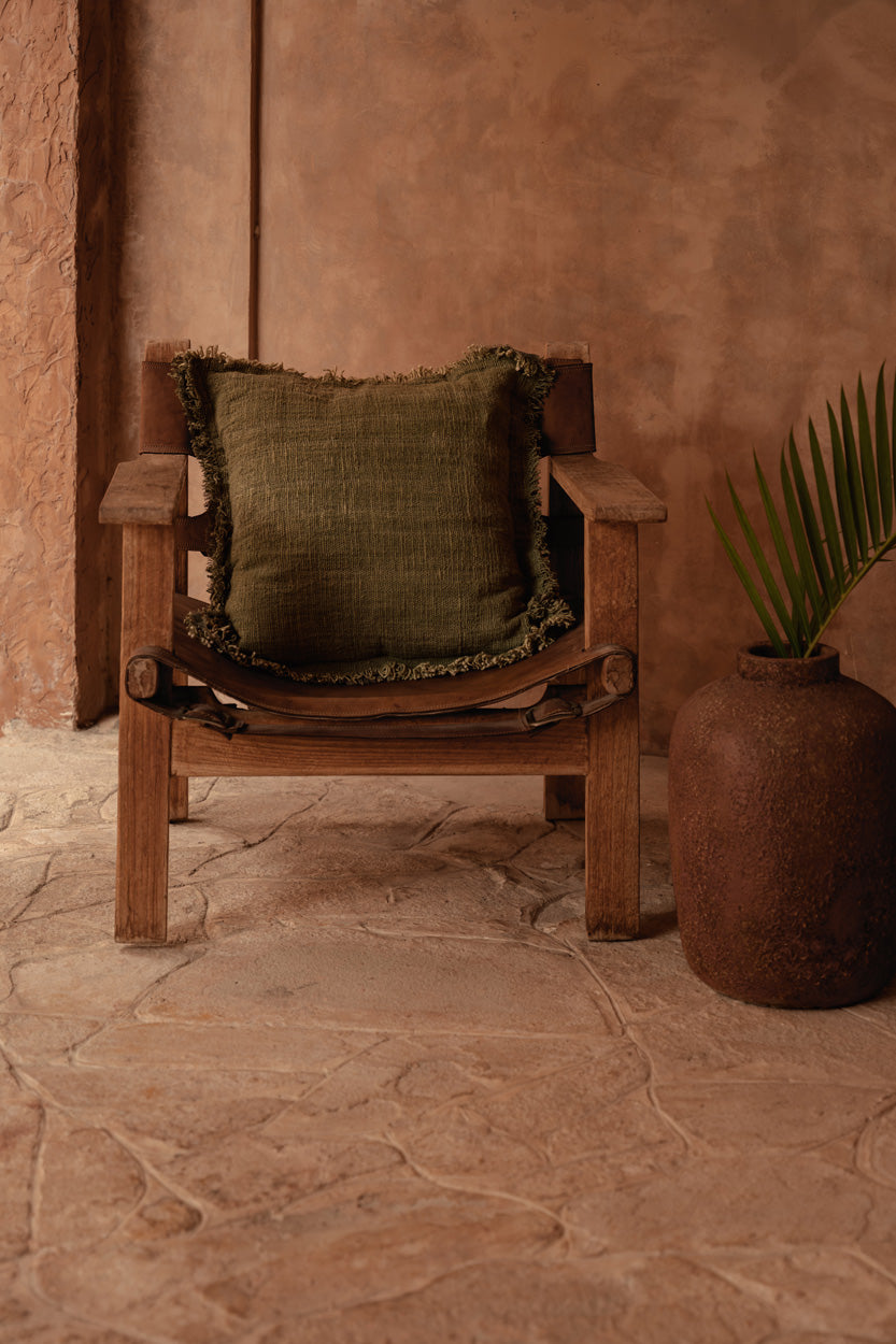 Jungle-kussenhoes met franjes - groen - 50x50 cm