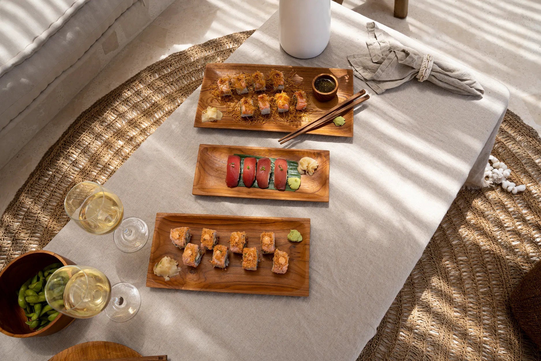 Sushibord van teakwortel - L