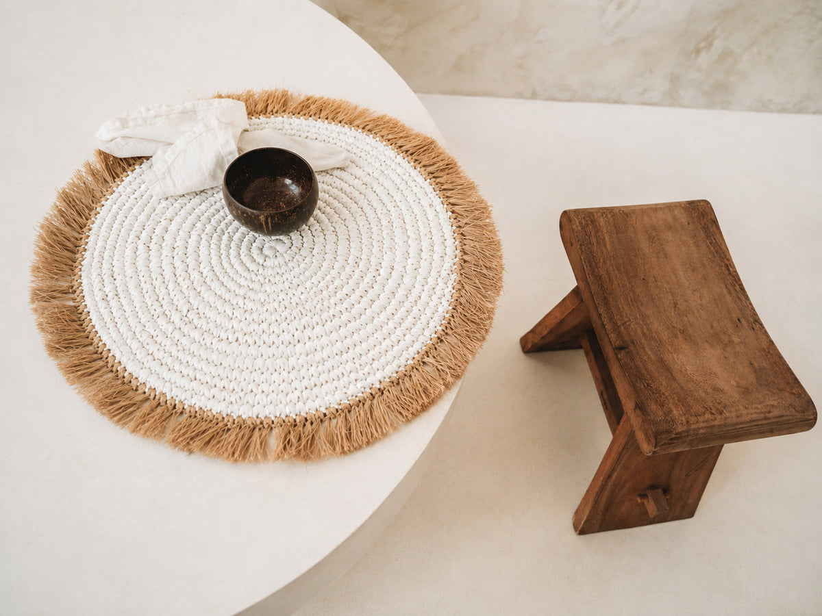 Placemat van waterhyacint-rafia - wit/naturel