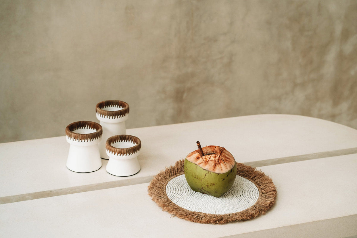 Placemat van waterhyacint-rafia - wit/naturel