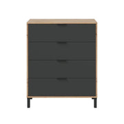 CALICOSY - Ladekast met 4 laden met noestige eik en antracietgrijs decor - L77,5 cm - Licht hout