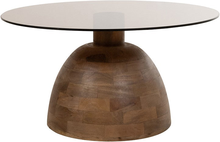 Christian salontafel Ø78 cm, H42 cm, mangohout mat walnoot, rookglas - Rond