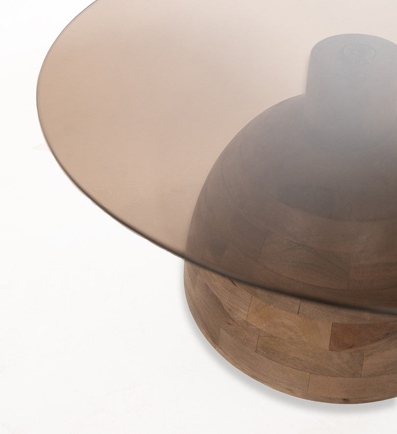 Christian salontafel Ø78 cm, H42 cm, mangohout mat walnoot, rookglas - Rond