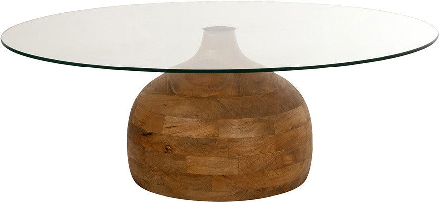 Stella salontafel Ø100, H35, glad naturel, helder glas - Rond