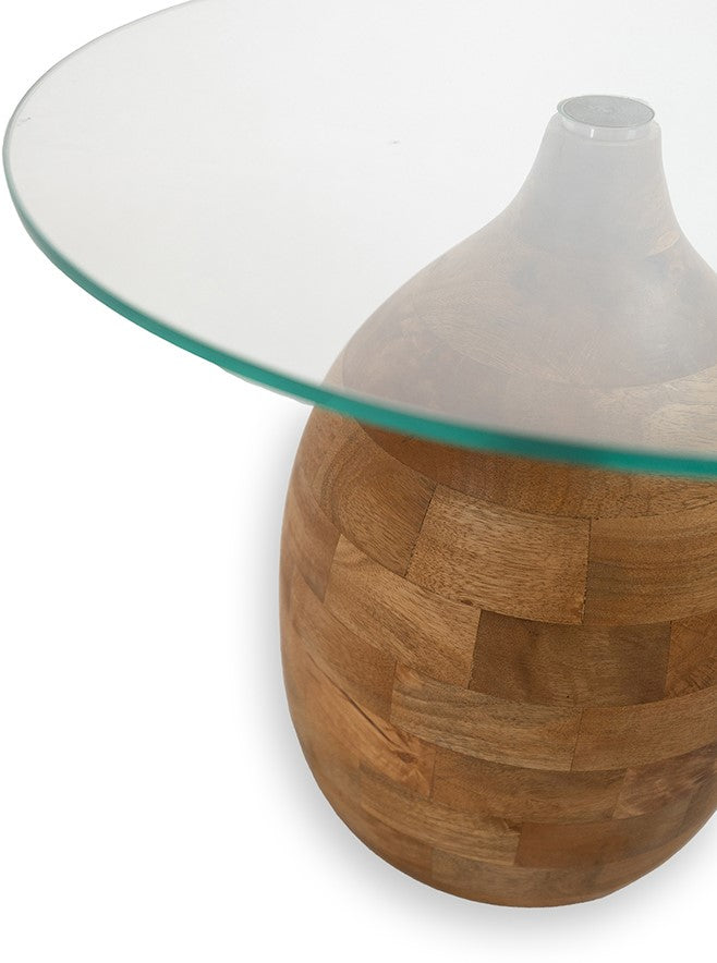 Stella salontafel Ø50, H43, Glad naturel, Helder glas - Rond