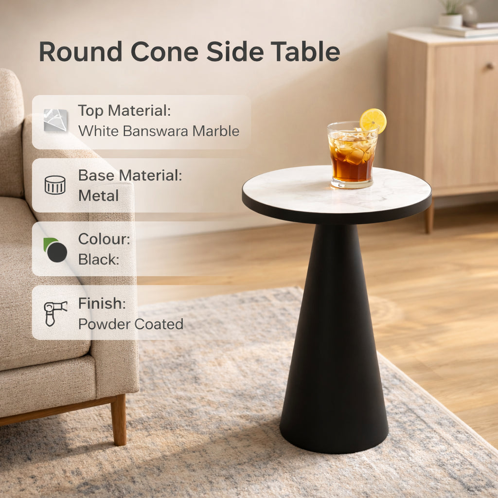 Ronde kegelvormige marmeren bijzettafel