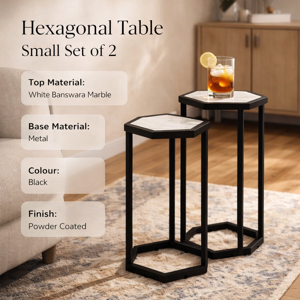 Hexagonaal marmeren tafels, kleine set van 2