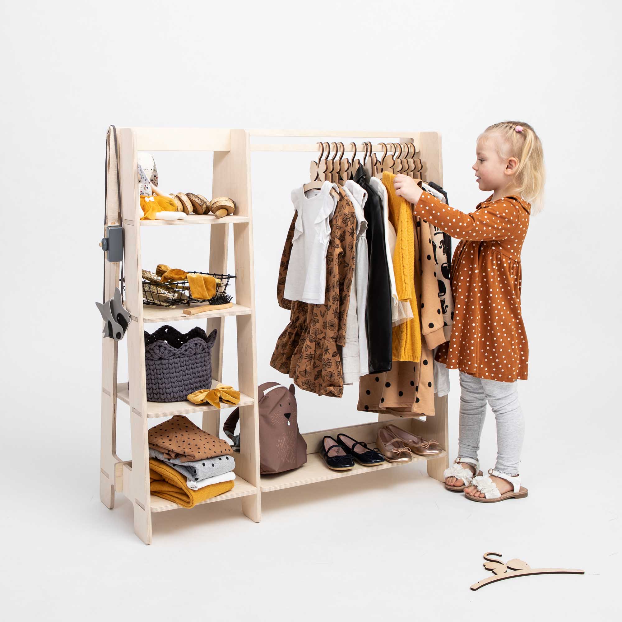 Kinderkledingkast, verkleedkledingrek, hout