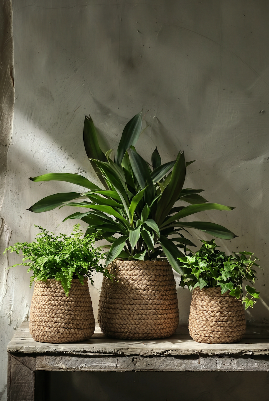De nepgevlochten plantenpot - naturel - M