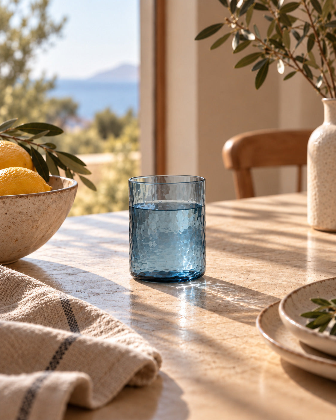 De azuurkleurige gehamerde hoge tumbler - blauw