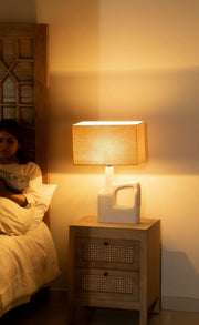 Sarafay Grote Handgemaakte Ecomix Tafellamp met Kap | Duurzame Boho Moderne Bureaulamp voor Woonkamer, Slaapkamer