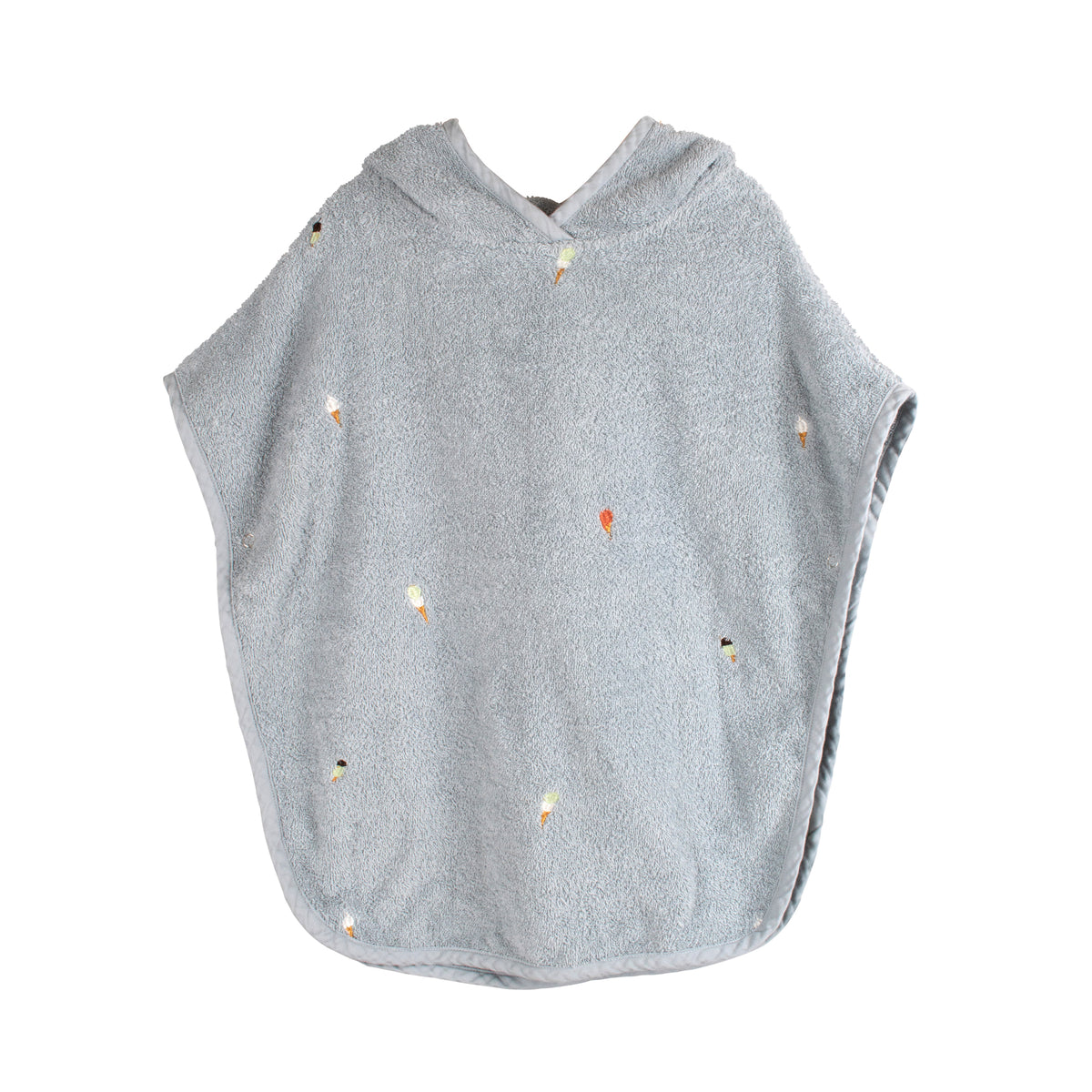 Geborduurde strandponcho GOTS - Parelblauw