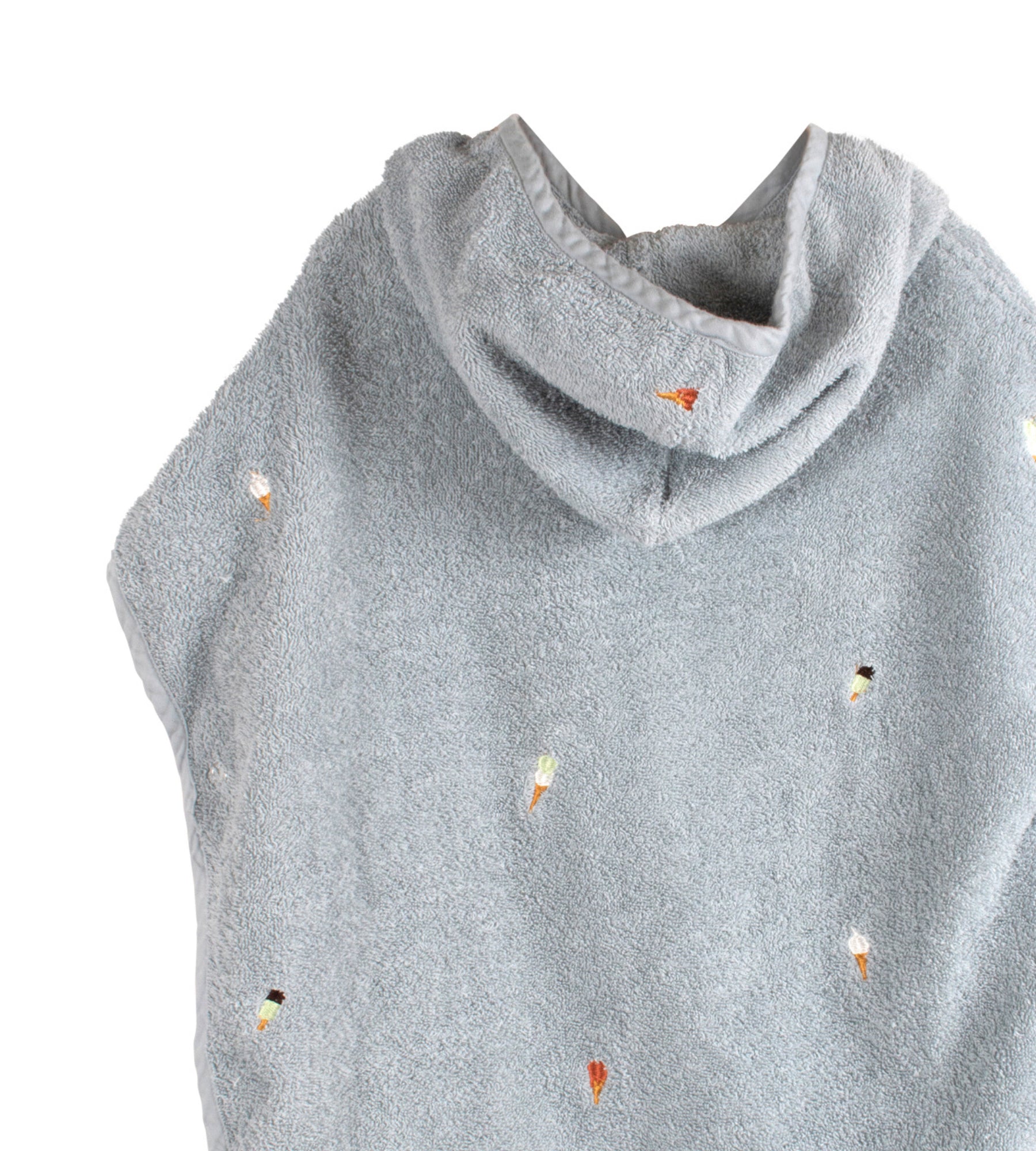 Geborduurde strandponcho GOTS - Parelblauw