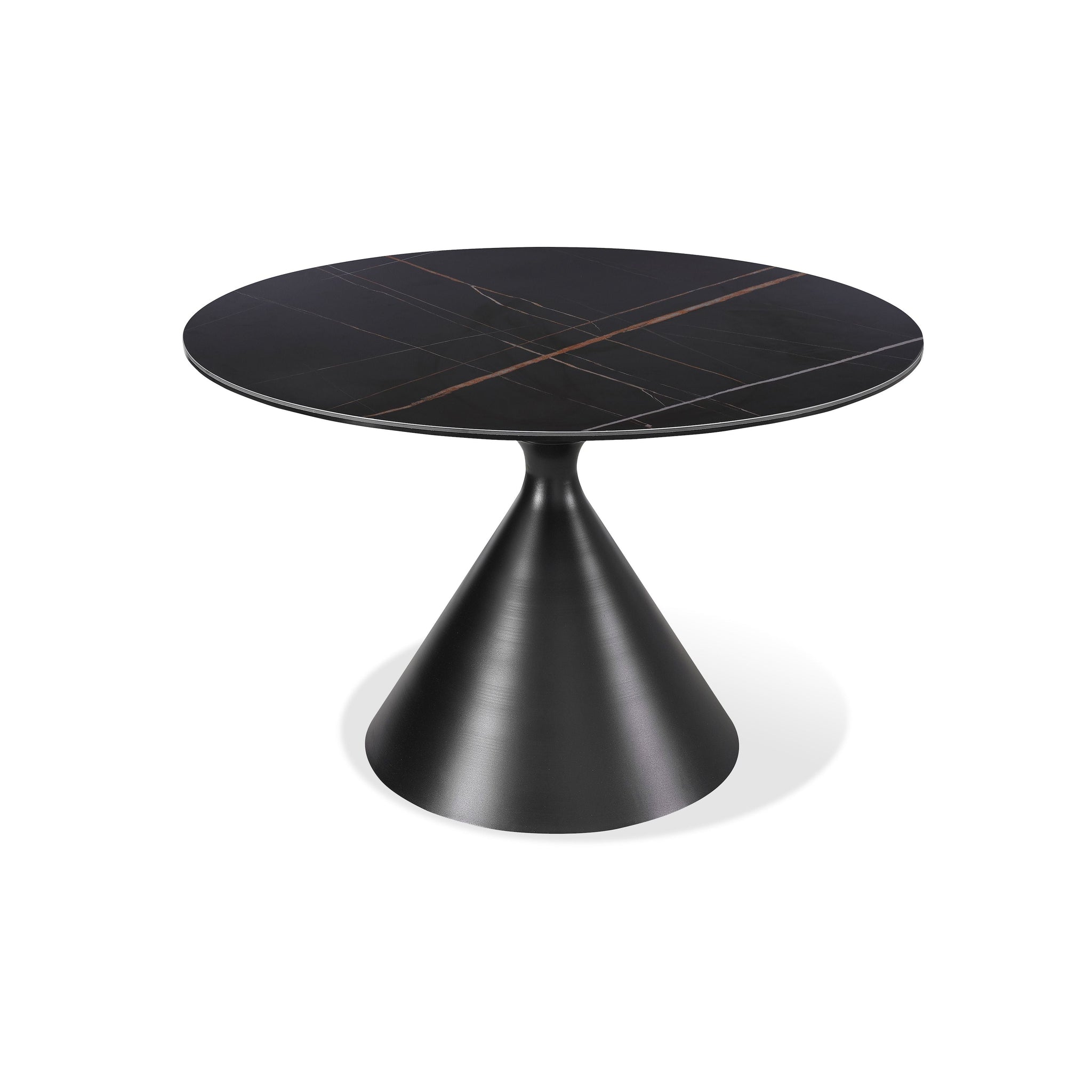 Winston ronde eettafel met steenblad en metalen onderstel, zwart