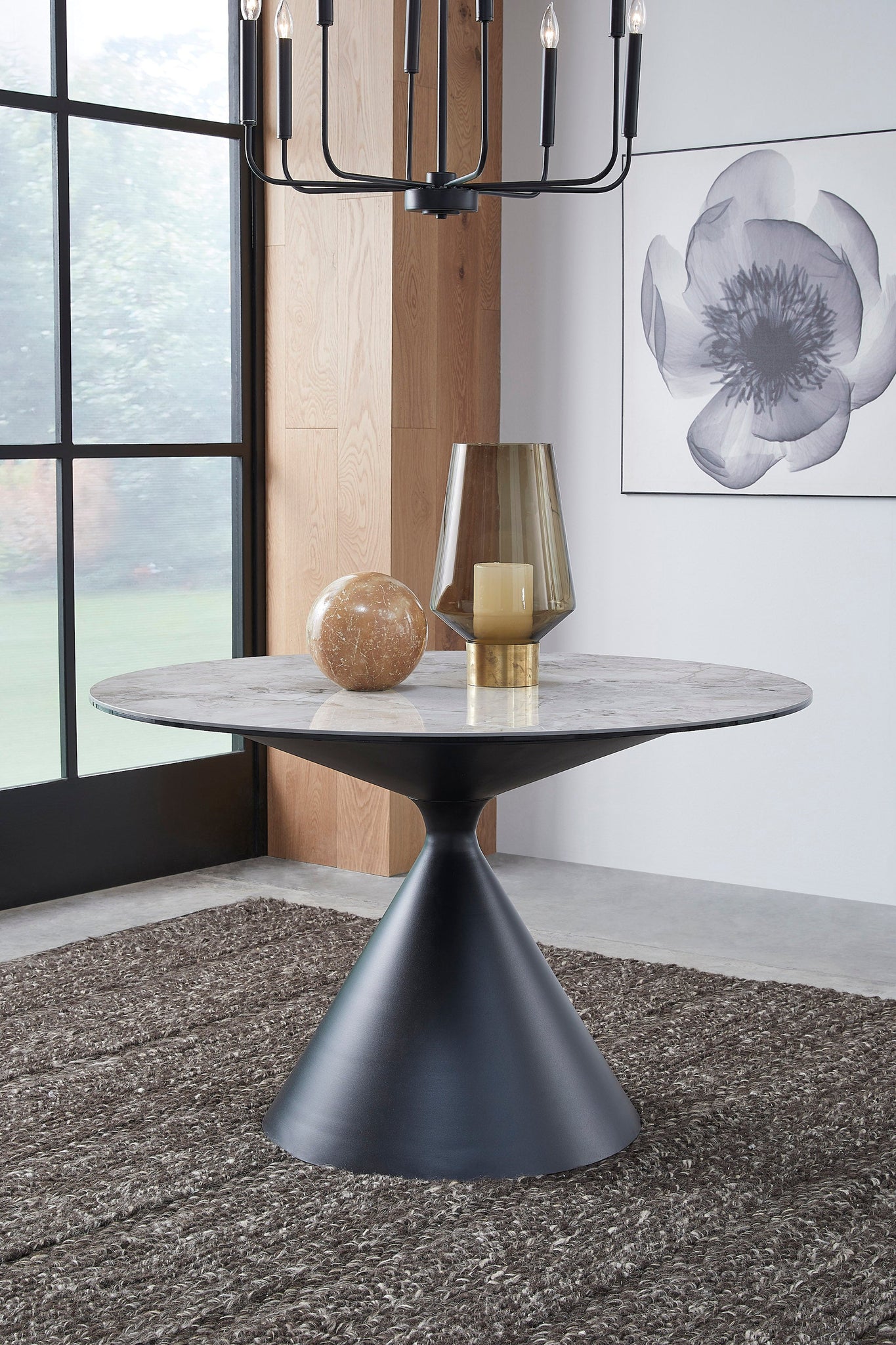 Winston ronde eettafel met stenen blad en metalen onderstel in Grigio