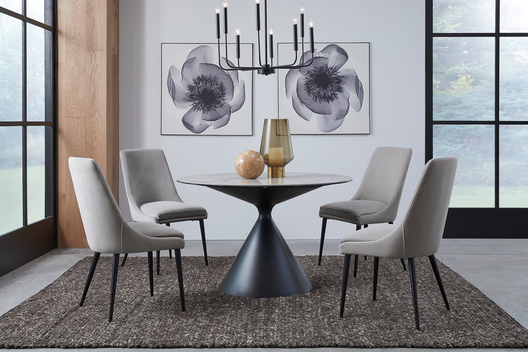 Winston ronde eettafel met stenen blad en metalen onderstel in Grigio
