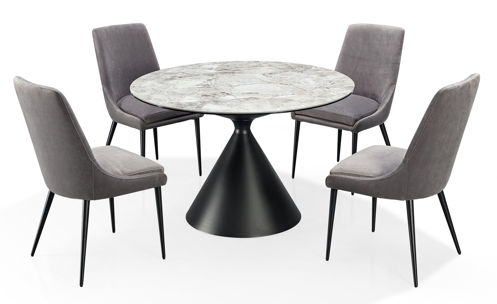 Winston ronde eettafel met stenen blad en metalen onderstel in Grigio