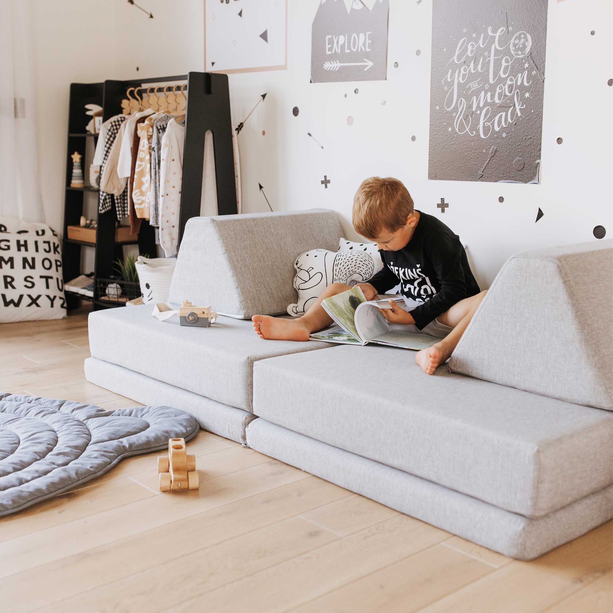 Speelbank kinderen, Grijs, modulair, Bank kinderkamer