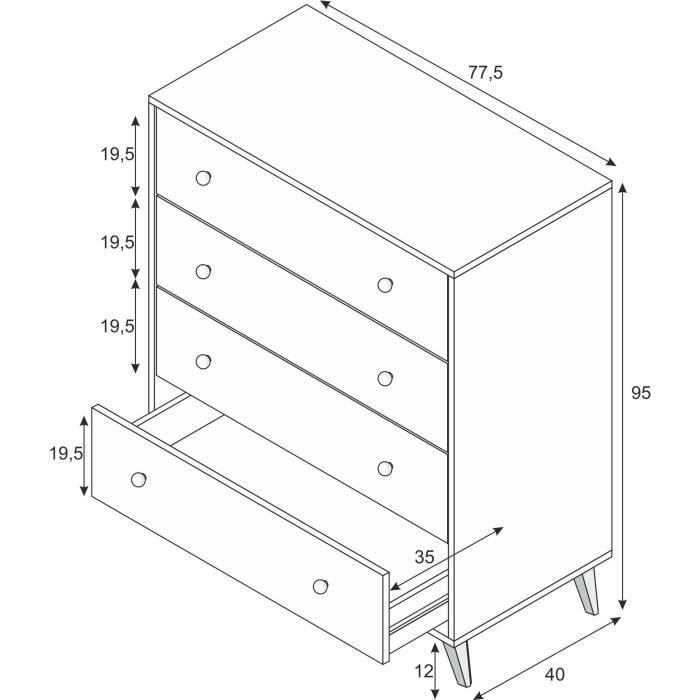 Ladekast - Sweet - 4 lades - Wit - 95 x 77,5 x 40 cm