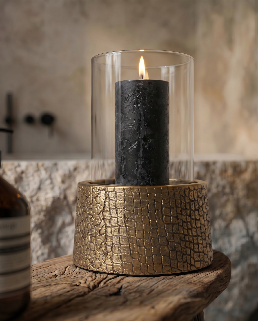 De Croco-kandelaar met glas - messing - L
