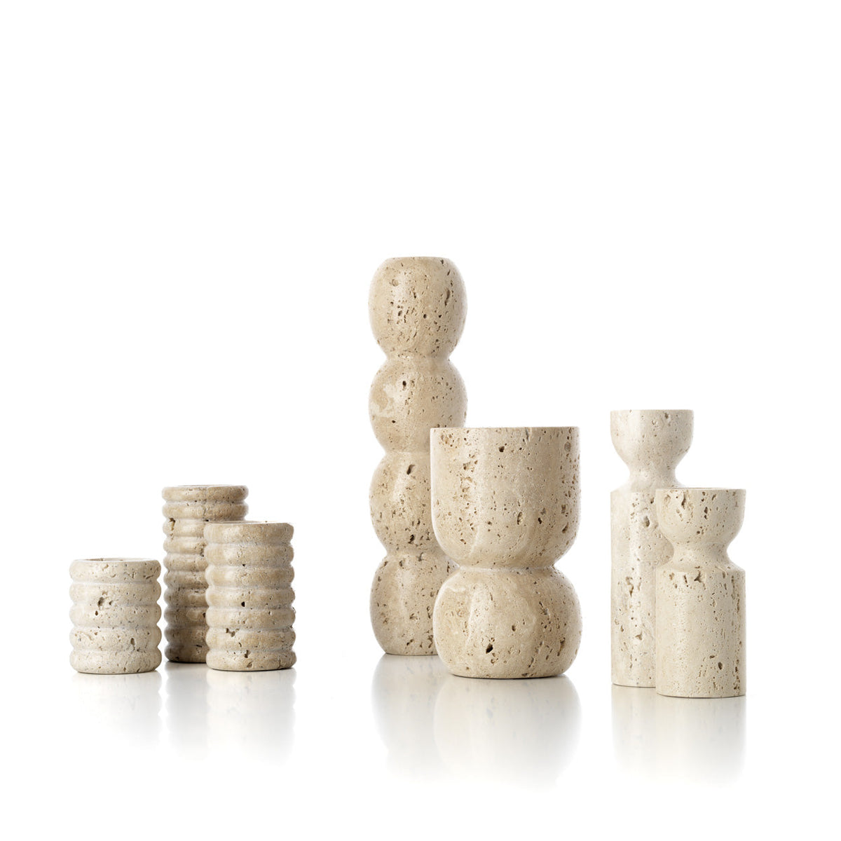 De Travertijn Ribbel Theelichthouder - Beige - L