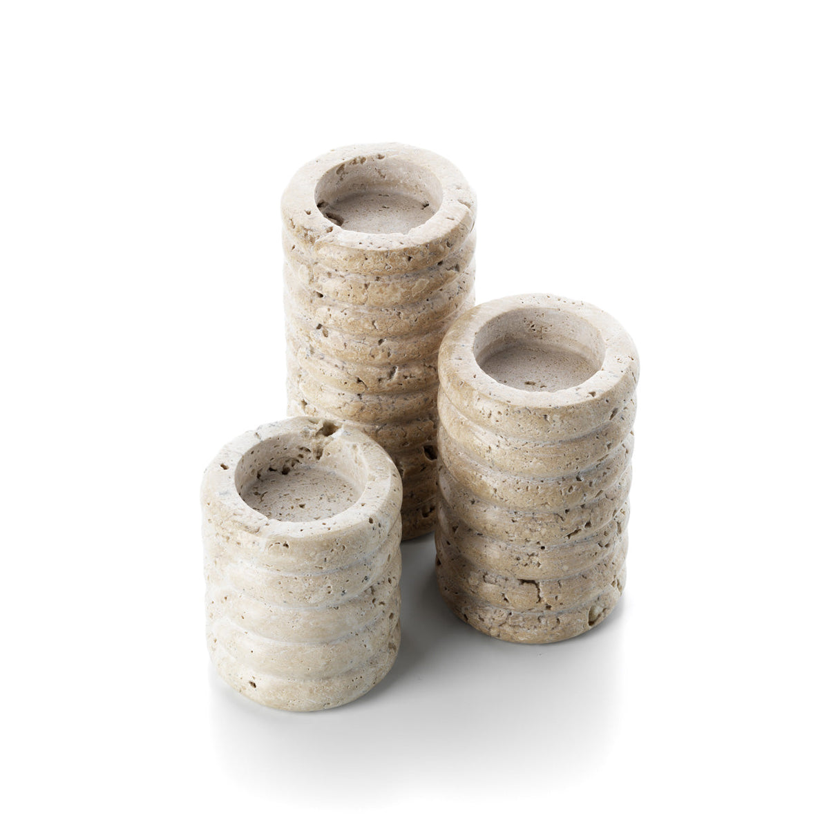 De travertin Ripple theelichthouder - beige - S
