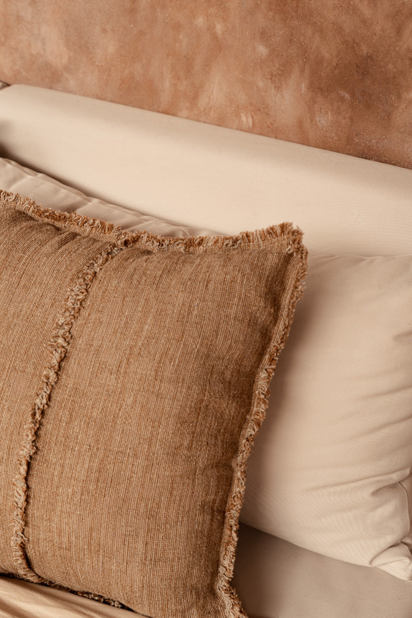 De Sahara kussenhoes met franje - naturel bruin - 50x50