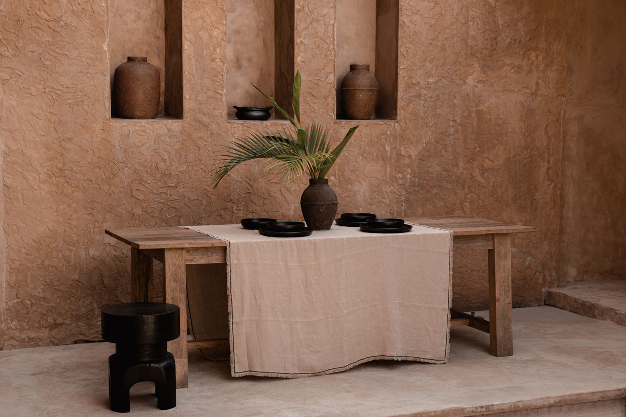 Toscaanse tafelkleed - naturel zwart - 150x300