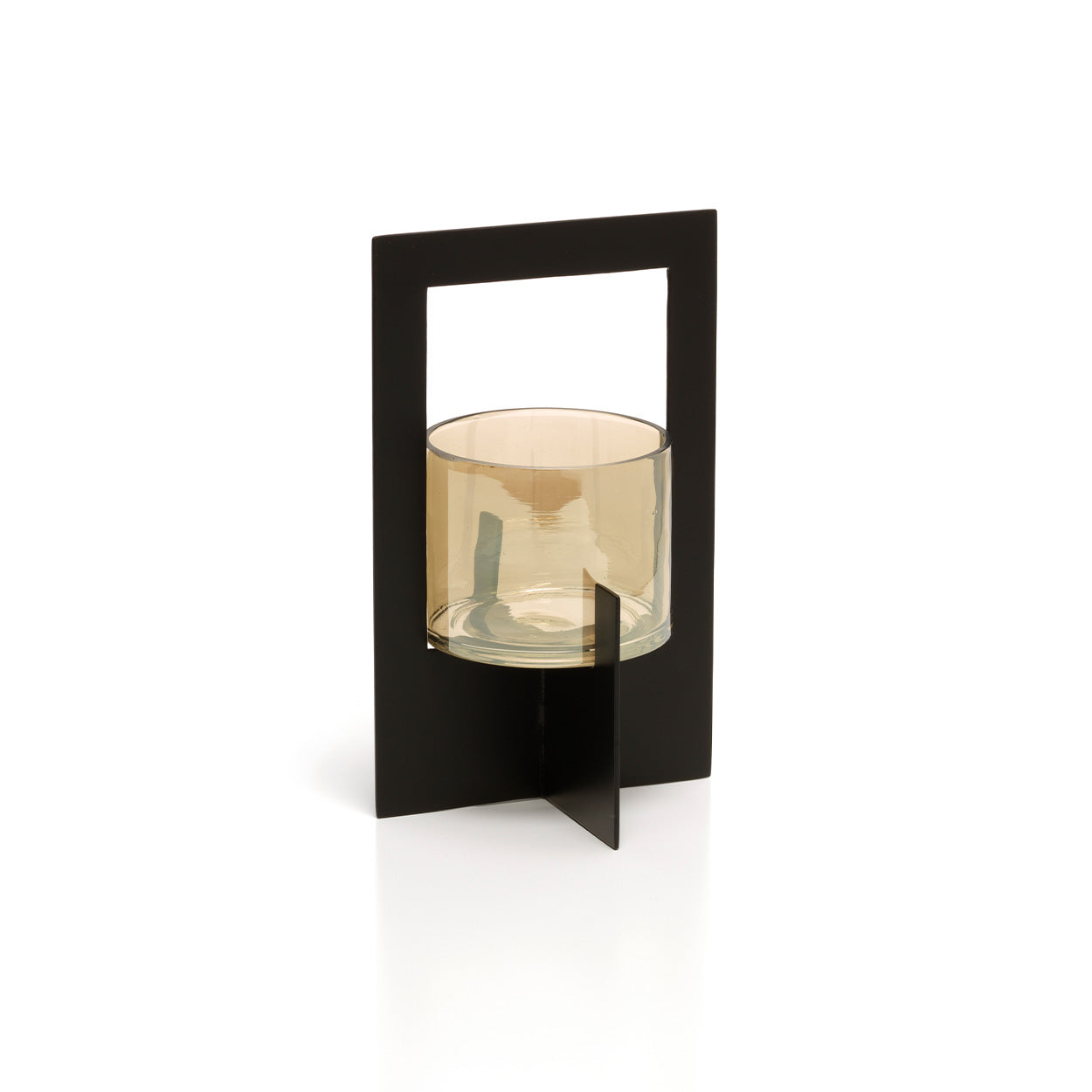Windlicht met frame - Zwart - L