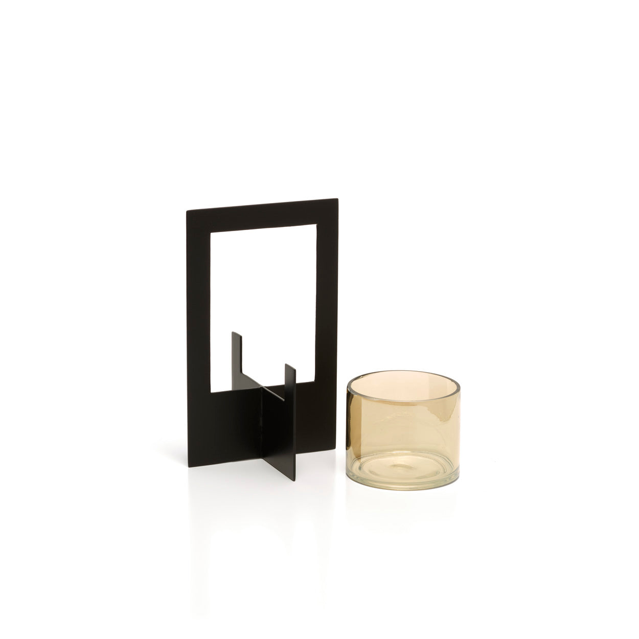 Windlicht met frame - Zwart - L