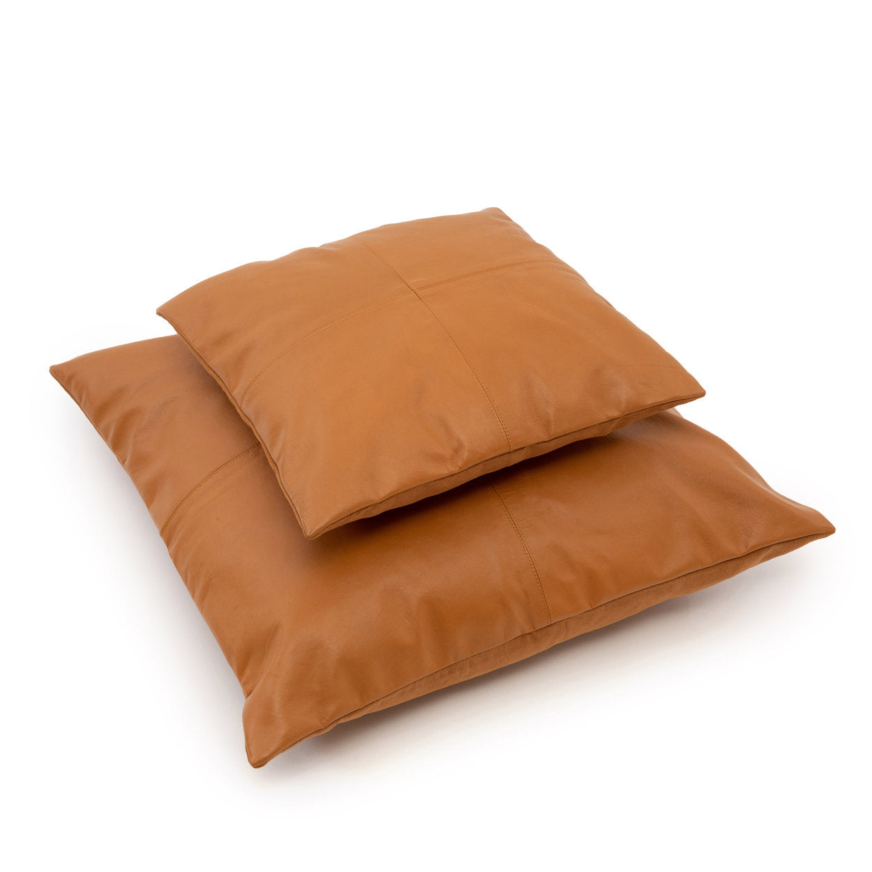 Leren kussenhoes met vier panelen - camel - 40x40