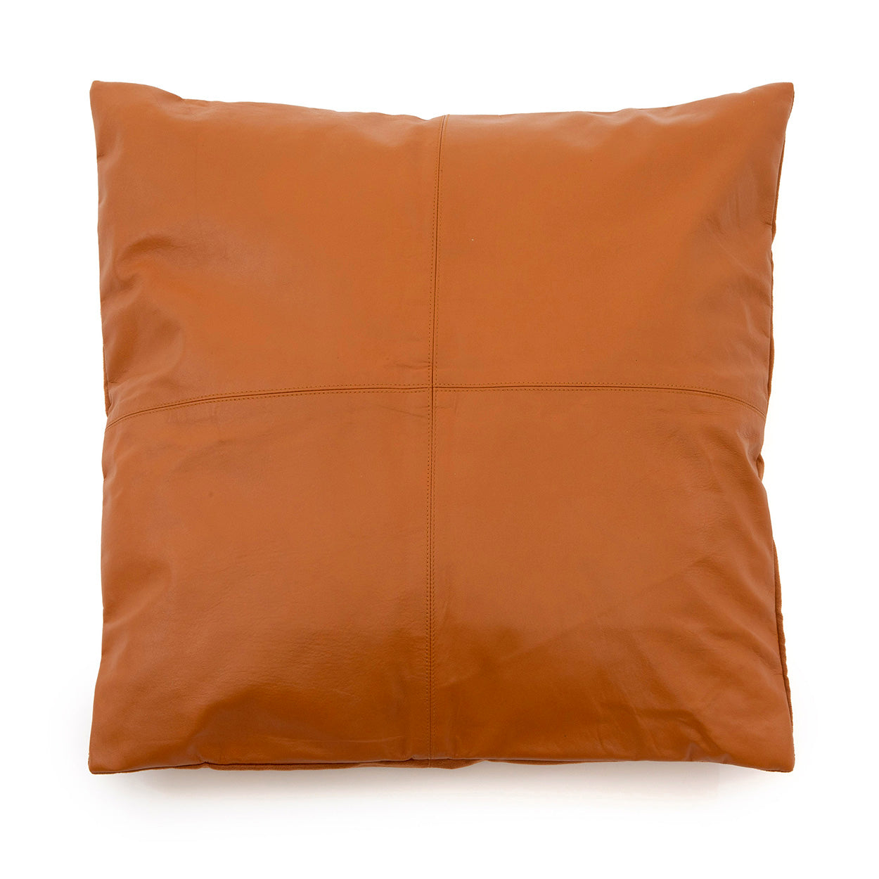 Leren kussenhoes met vier panelen - camel - 60x60 cm