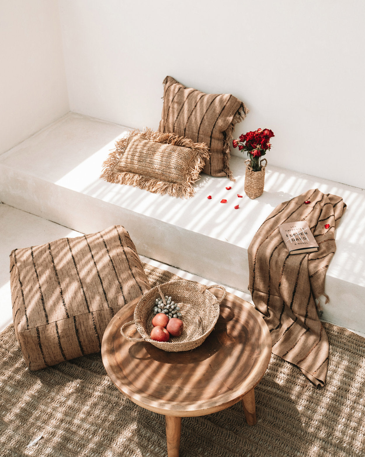 De raffia mand-dienbladen - naturel - S