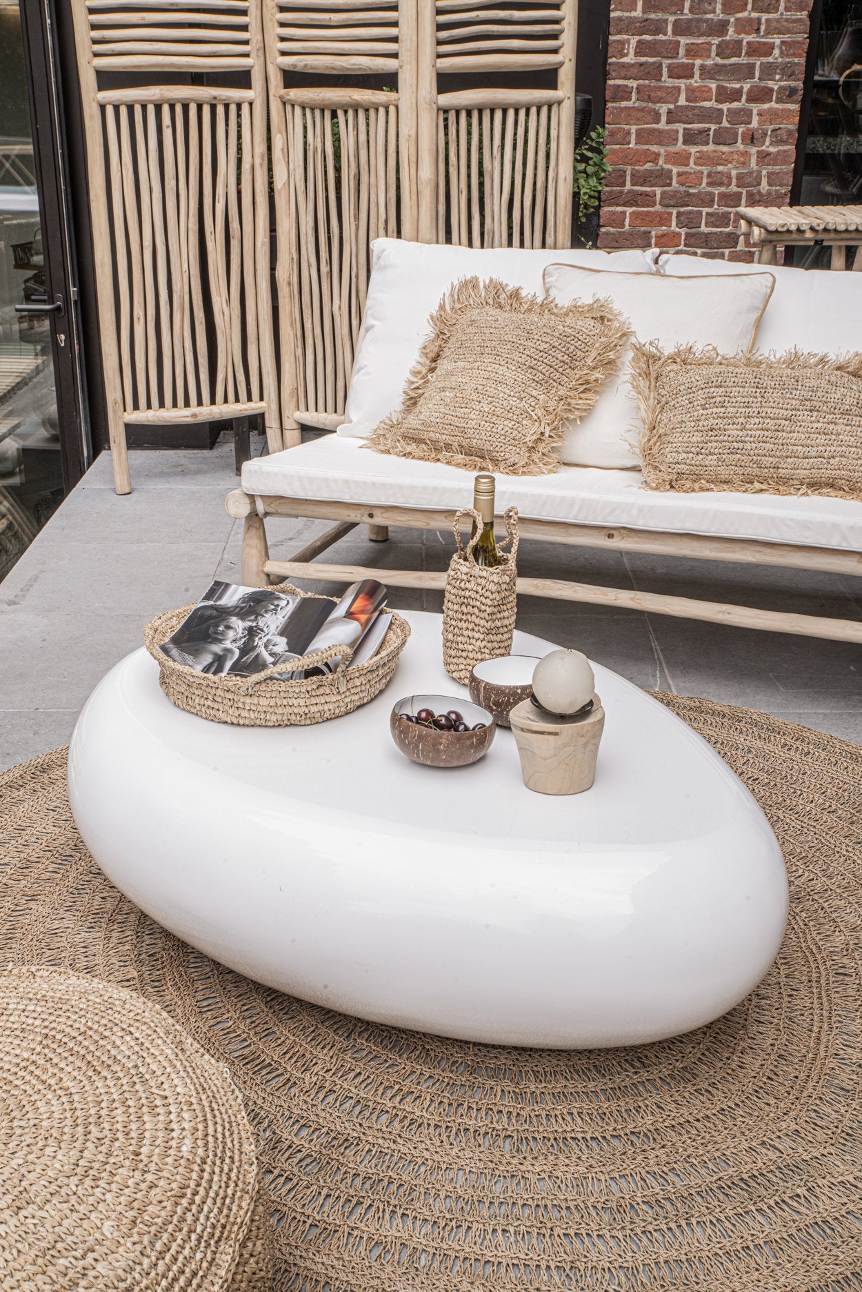 De raffia mand-dienbladen - naturel - S