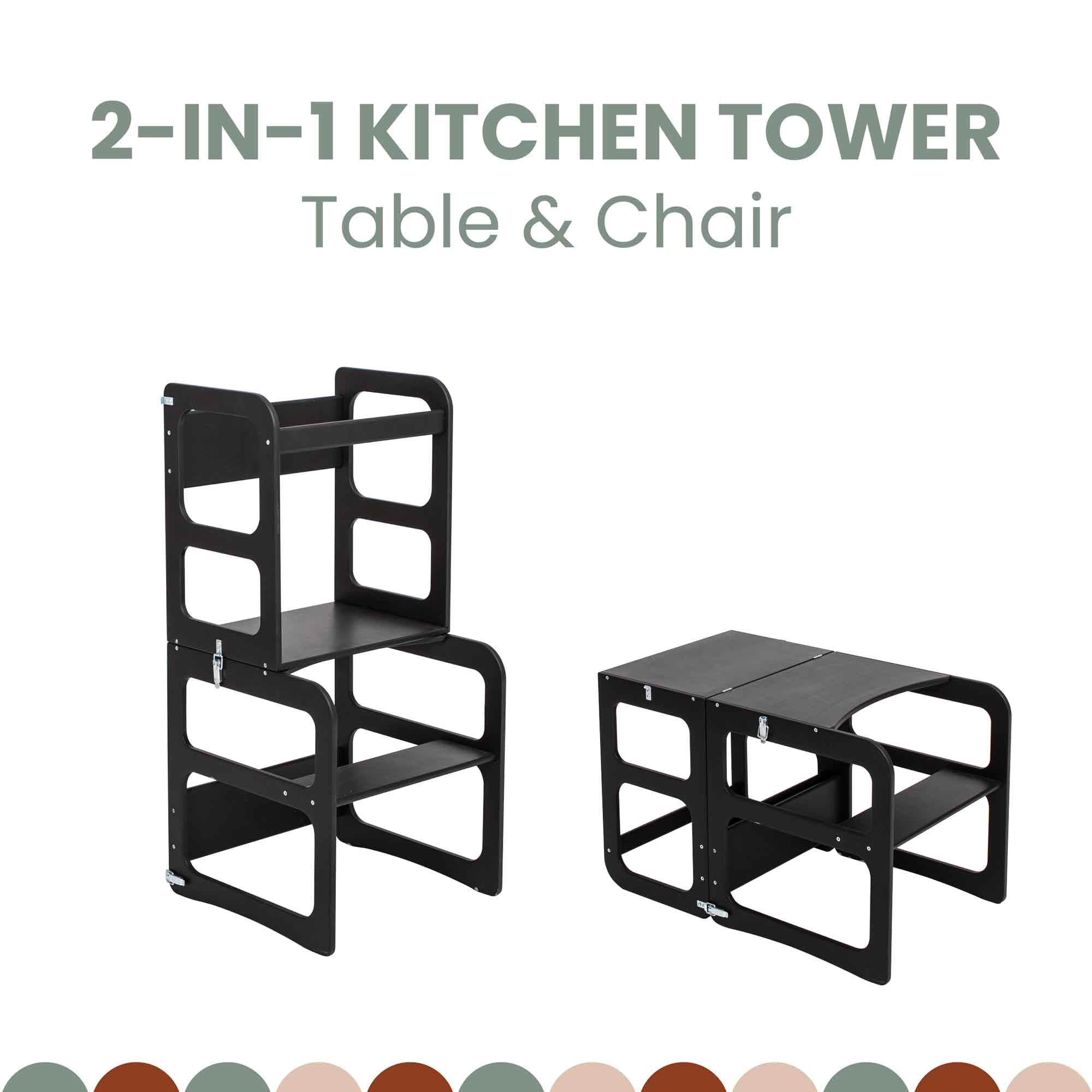2-in-1 transformeerbare keukentoren - tafel- en stoelset