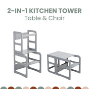 2-in-1 transformeerbare keukentoren - tafel- en stoelset
