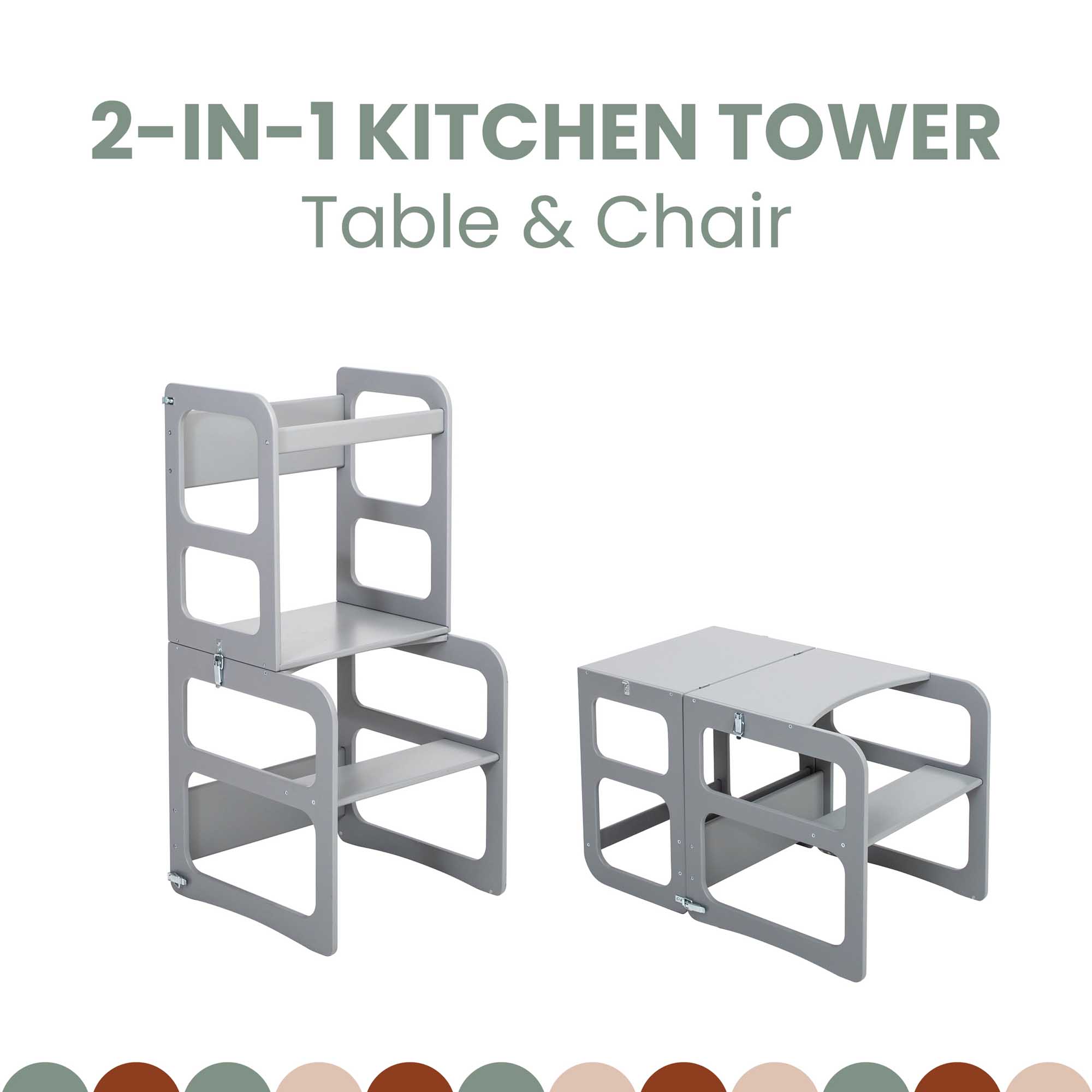 2-in-1 transformeerbare keukentoren - tafel- en stoelset