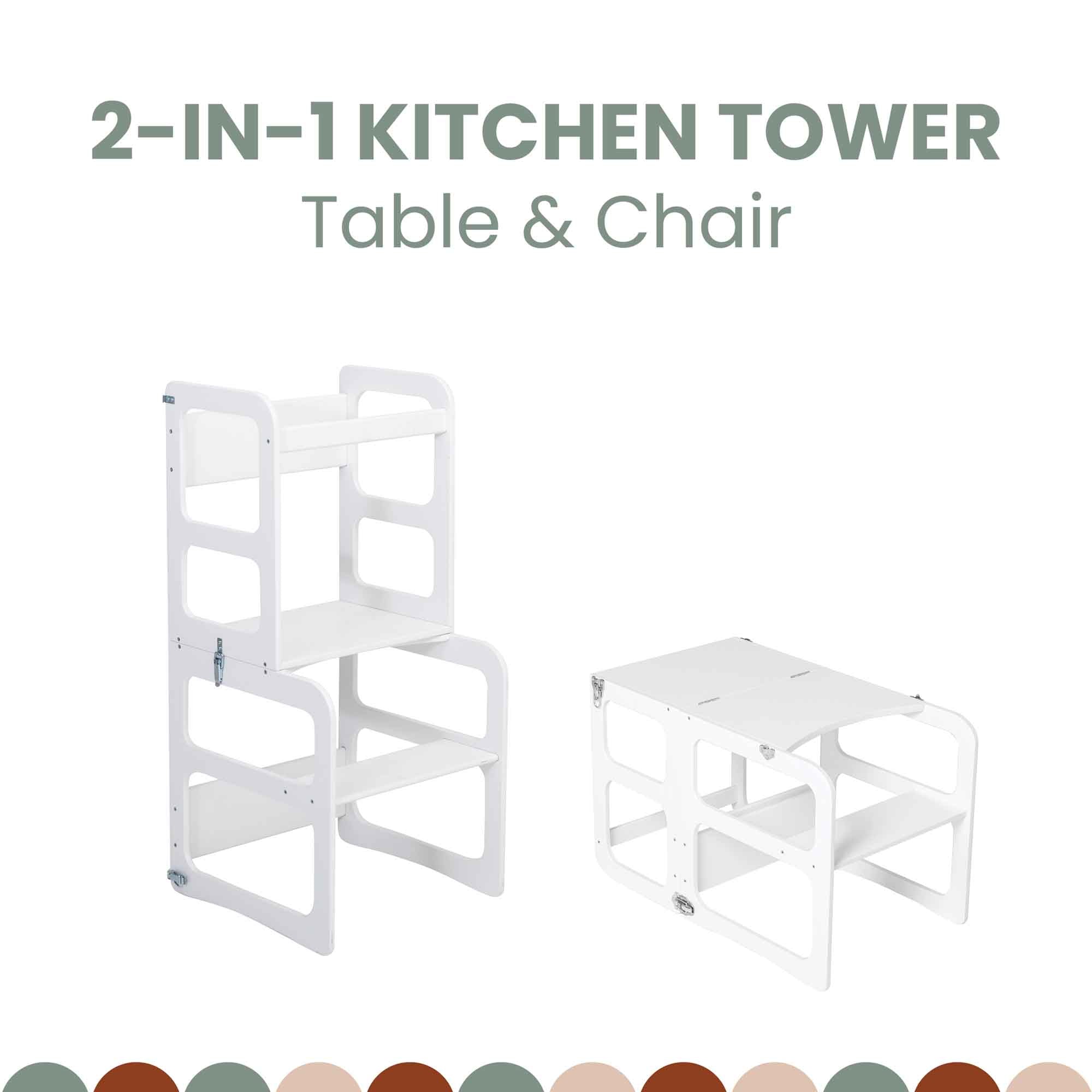 2-in-1 transformeerbare keukentoren - tafel- en stoelset