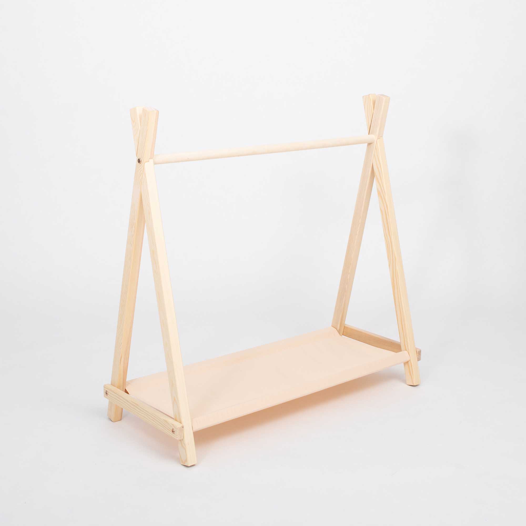 Kinderkledingrek met opbergruimte, hout, beige