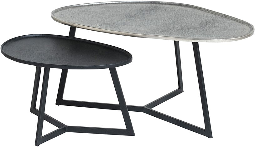 Novato salontafel, set van 2, antiek zilver / zwart - Organisch
