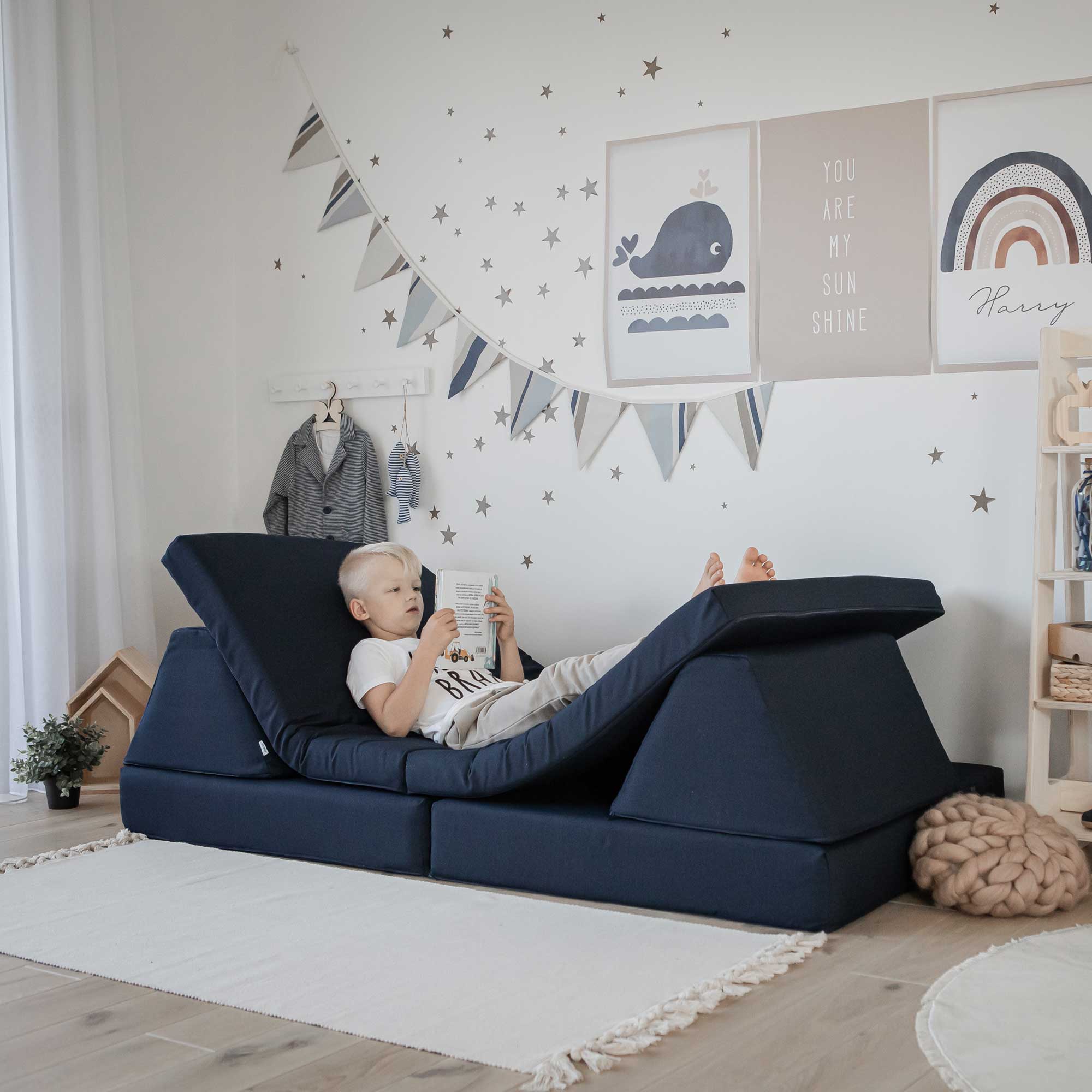 Speelbank kinderen, Donkerblauw, modulair, Bank kinderkamer