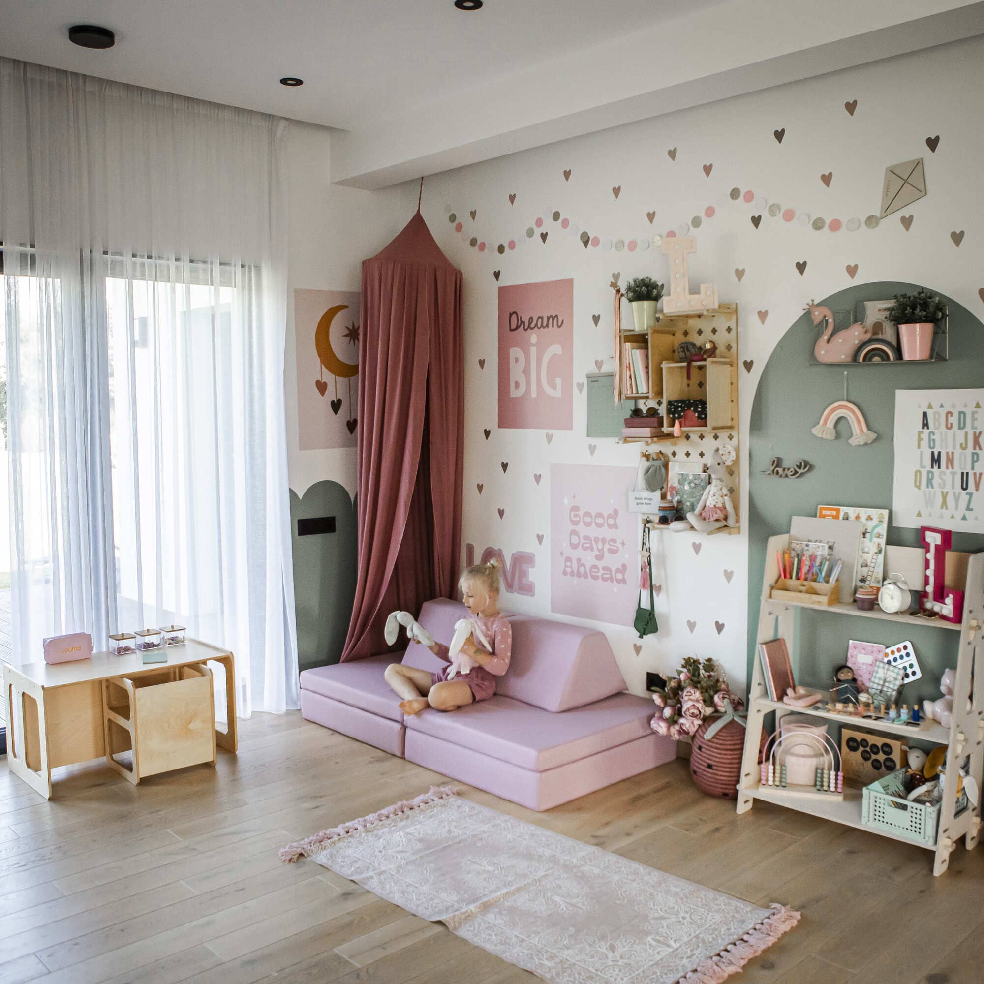 Speelbank kinderen, Roze, modulair, Bank kinderkamer
