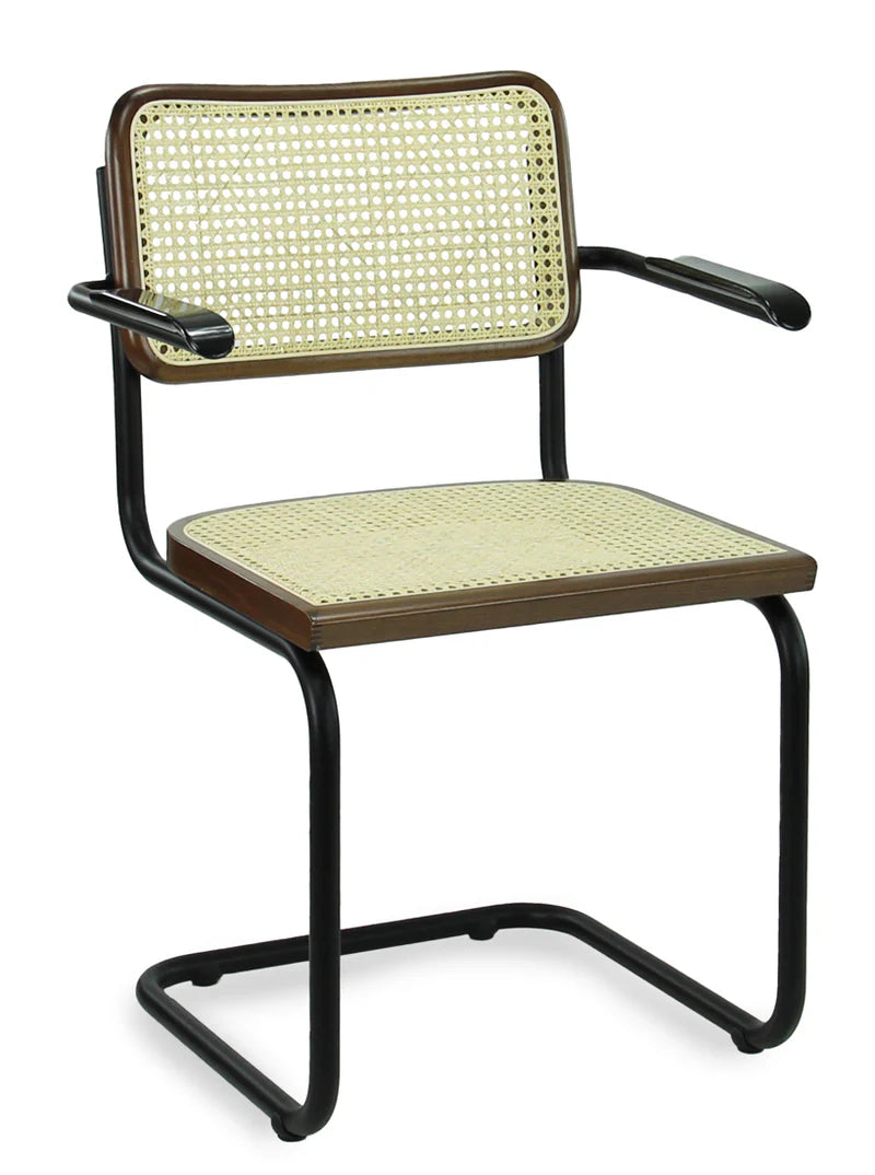 Workliving Bas Eetkamerstoel - Rotan Design Walnoot / Zwart - met armleggers