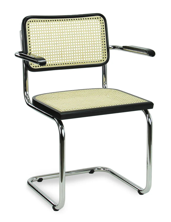 Workliving Bas Eetkamerstoel - Rotan Design Zwart / Chroom - met armleggers
