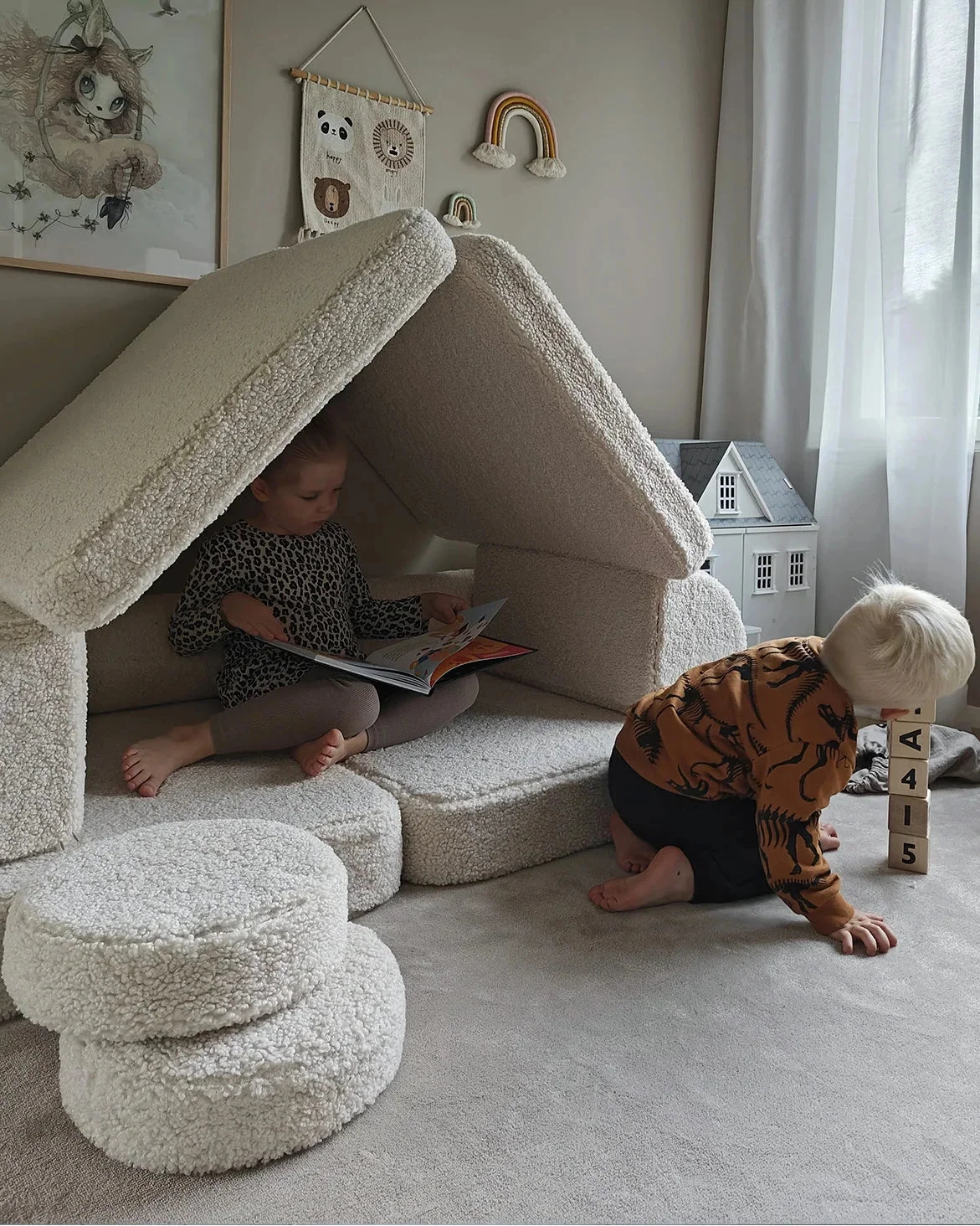 Wigiwama Cream White Settee - speelbank - kinderbank, wit