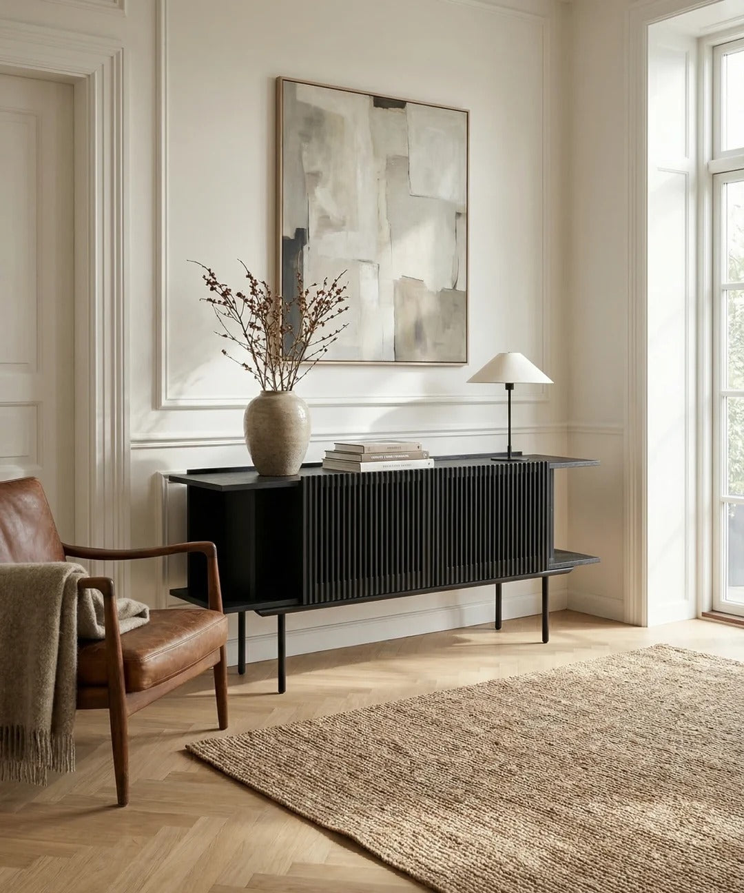 Louvre Lamellen XL dressoir - zwart eiken