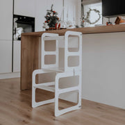 2-in-1 transformeerbare keukentoren - tafel- en stoelset - wit hout