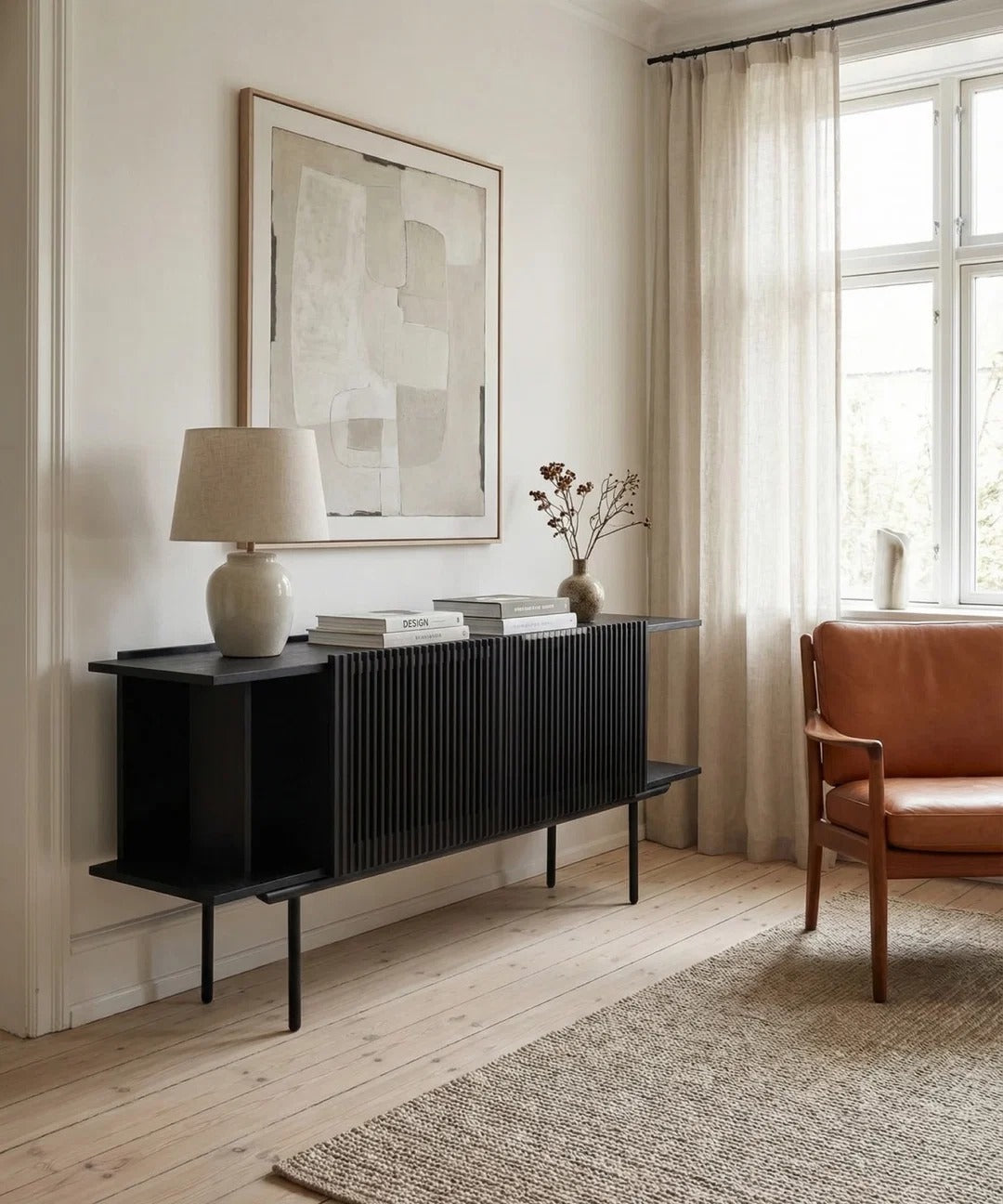 Louvre Lamellen XL dressoir - zwart eiken
