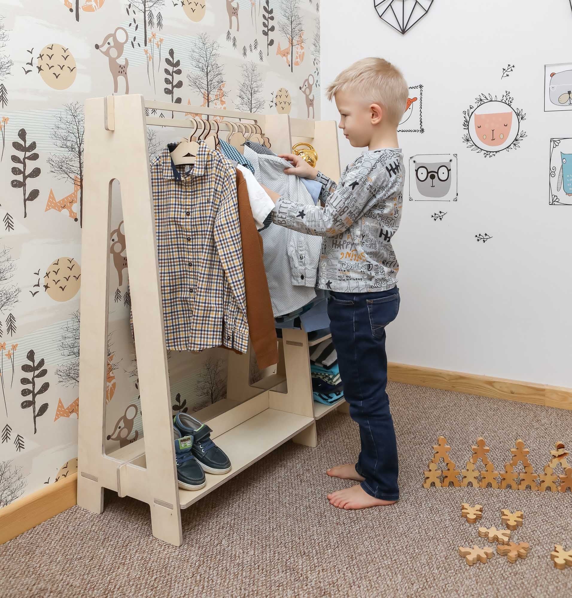 Kinderkledingkast, verkleedkledingrek, hout