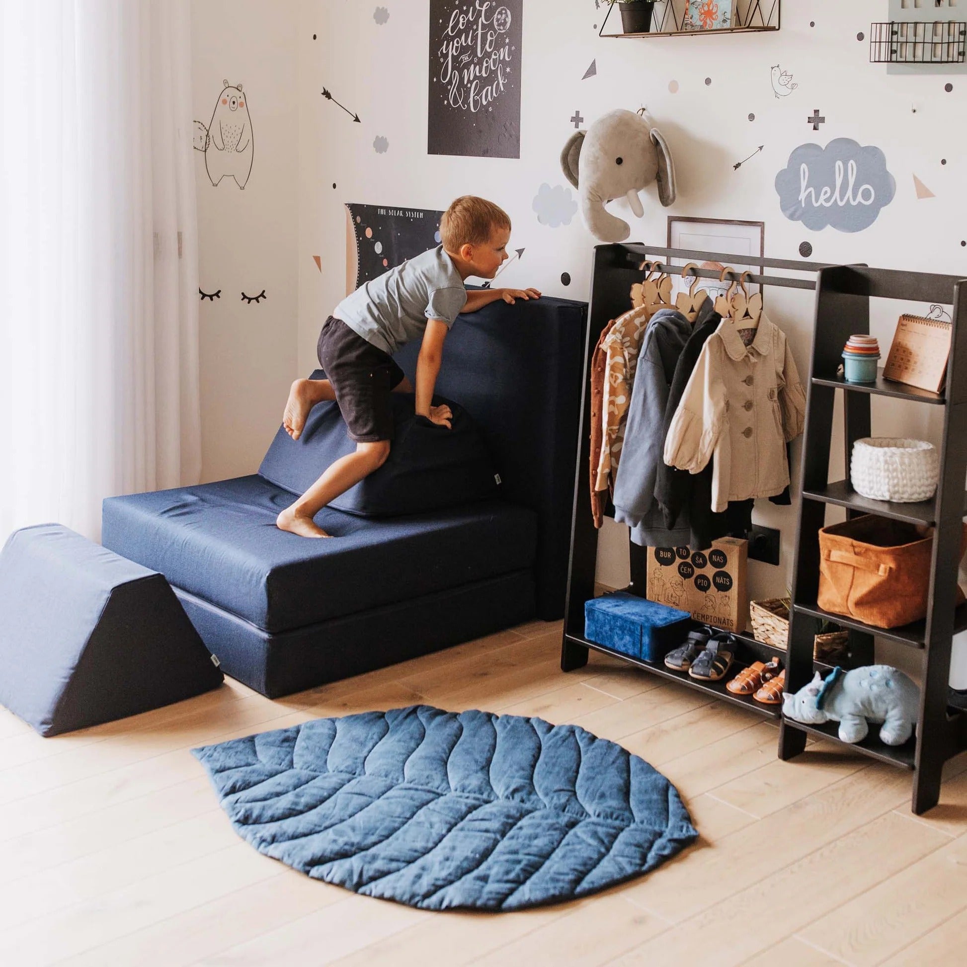 Speelbank kinderen, Donkerblauw, modulair, Bank kinderkamer
